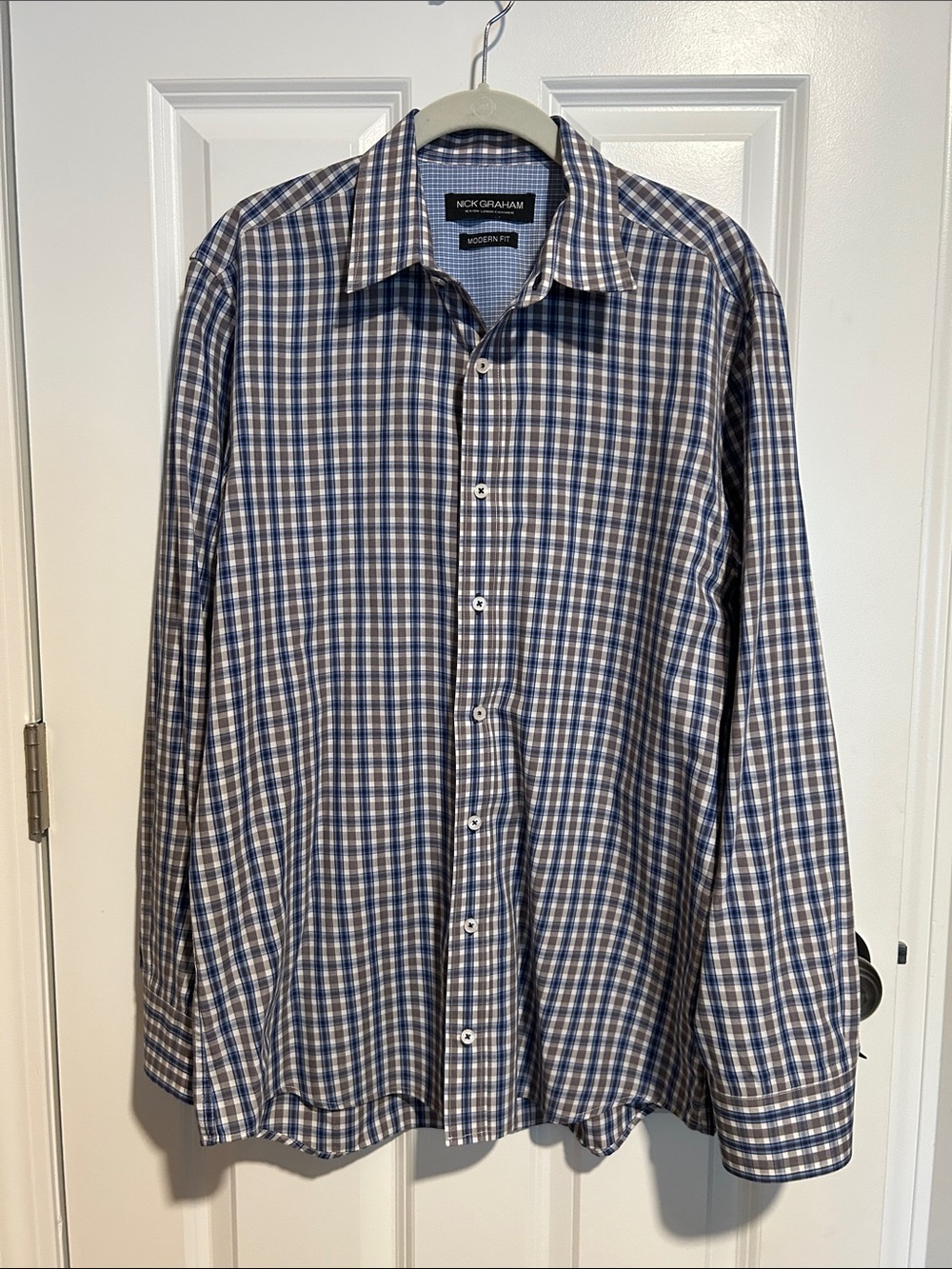 Nick Graham Men's Modern Fit Plaid Button Down Shirt Size Large 16-16.5 Neck
